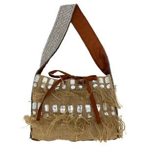 Dolce and Gabbana Crystal Rhinestone Burlap Shoulder Bag